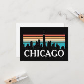 Chicago Illinois  Retro Sunset Skyline Kaart (Voorkant / Achterkant in situ)