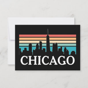 Chicago Illinois  Retro Sunset Skyline Kaart