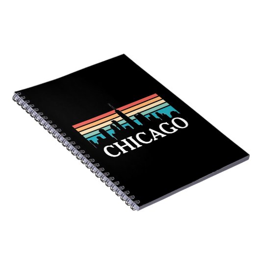 Chicago Illinois  Retro Sunset Skyline Notitieboek (Rechterzijde)