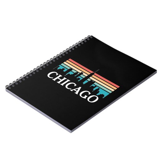 Chicago Illinois  Retro Sunset Skyline Notitieboek (Linkerzijde)