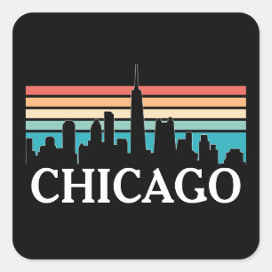 Chicago Illinois  Retro Sunset Skyline Vierkante Sticker