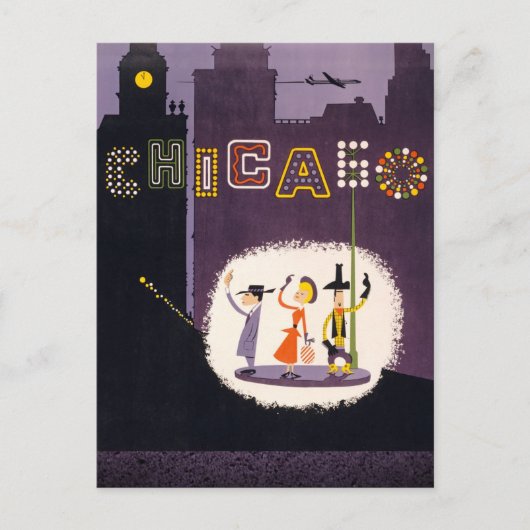 Chicago Illinois  Retro Travel Poster Briefkaart (Voorkant)