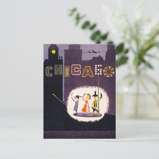 Chicago Illinois  Retro Travel Poster Briefkaart (Staand voorkant)