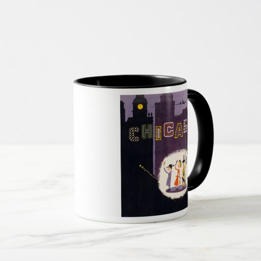 Chicago Illinois Retro Travel Poster Mok (Voorkant rechts)