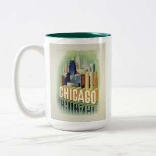 Chicago Illinois Retro Vintage Travel Poster Tweekleurige Koffiemok