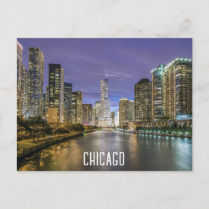 Chicago Illinois River Skyline bij Night Travel Briefkaart