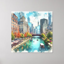 Chicago Illinois rivier muurkunst  Canvas Afdruk