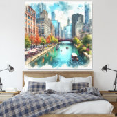 Chicago Illinois rivier muurkunst  Canvas Afdruk (Insitu (Slaapkamer))