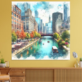 Chicago Illinois rivier muurkunst  Canvas Afdruk