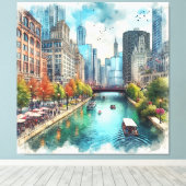 Chicago Illinois rivier muurkunst  Canvas Afdruk (Insitu (Houten vloer))