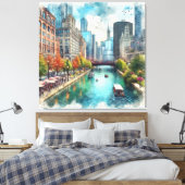 Chicago Illinois rivier muurkunst  Canvas Afdruk (Insitu (Slaapkamer))