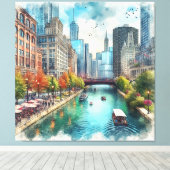 Chicago Illinois rivier muurkunst  Canvas Afdruk (Insitu (Houten vloer))