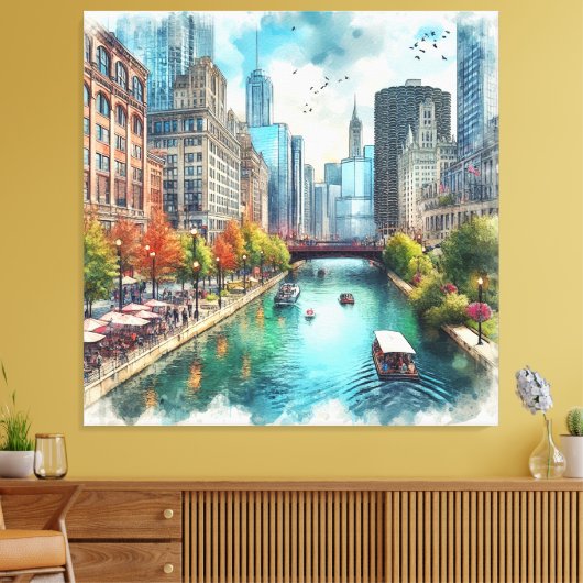 Chicago Illinois rivier muurkunst  Canvas Afdruk (Insitu (Woonkamer))