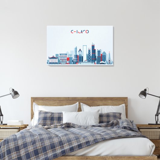 Chicago, Illinois | Rode, witte en blauwe skies Canvas Afdruk (Insitu (Slaapkamer))