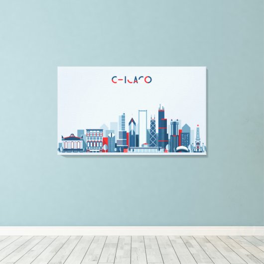 Chicago, Illinois | Rode, witte en blauwe skies Canvas Afdruk (Insitu (Houten vloer))