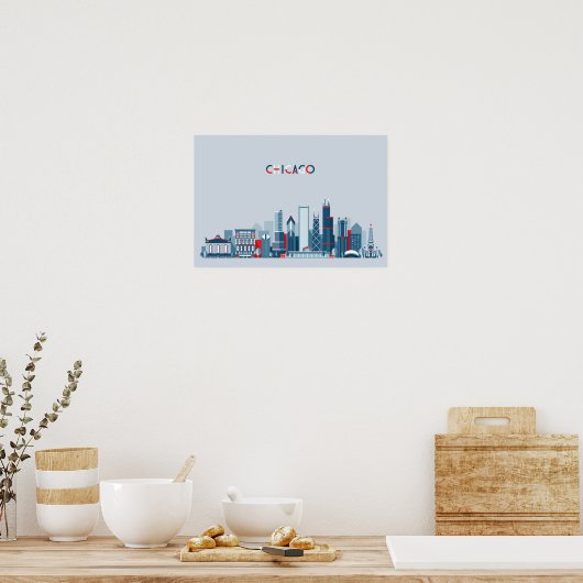 Chicago, Illinois | Rode, witte en blauwe skies Poster (Keuken)