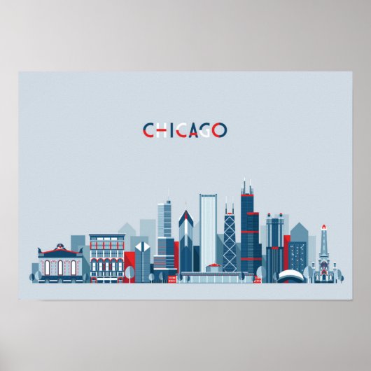 Chicago, Illinois | Rode, witte en blauwe skies Poster (Voorkant)