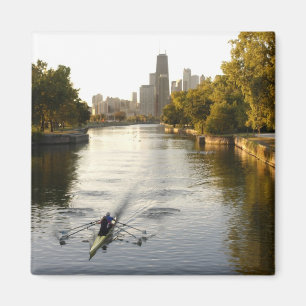 Chicago, Illinois, Roeiers in Lincoln Park-lagune Magneet