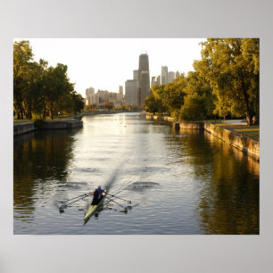 Chicago, Illinois, Roeiers in Lincoln Park-lagune Poster