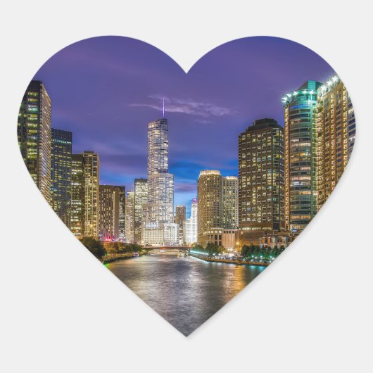 Chicago Illinois 's nachts Hart Sticker (Voorkant)
