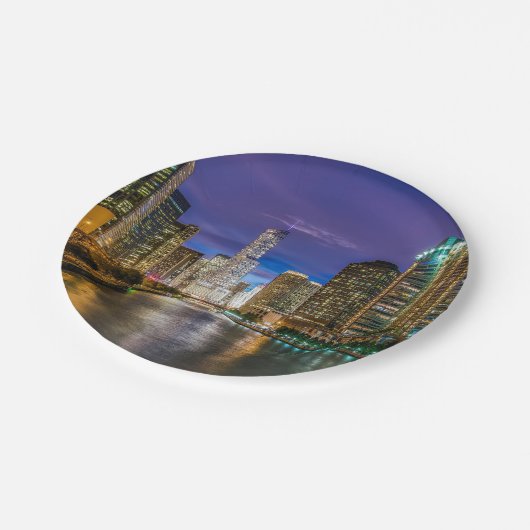 Chicago Illinois 's nachts Papieren Bordje (Gekanteld)