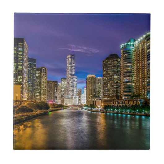 Chicago Illinois 's nachts Tegeltje (Voorkant)