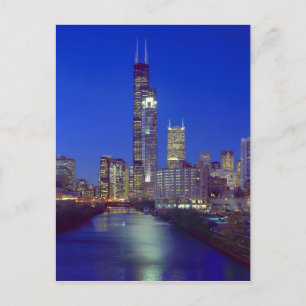 Chicago, Illinois, Silhouet bij nacht met Chicago Briefkaart