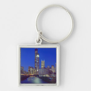 Chicago, Illinois, Silhouet bij nacht met Chicago Sleutelhanger