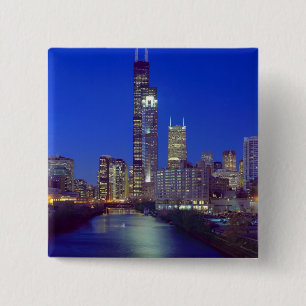 Chicago, Illinois, Silhouet bij nacht met Chicago Vierkante Button 5,1 Cm