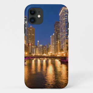 Chicago, Illinois, Silhouet en Chicago River bij iPhone 11 Hoesje