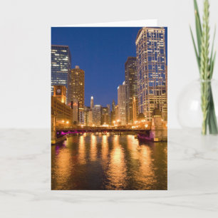 Chicago, Illinois, Silhouet en Chicago River bij Kaart
