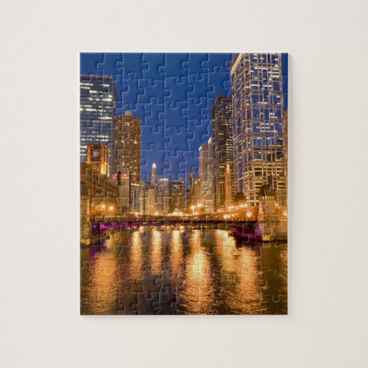 Chicago, Illinois, Silhouet en Chicago River bij Legpuzzel (Verticaal)