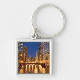 Chicago, Illinois, Silhouet en Chicago River bij Sleutelhanger