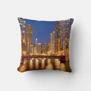 Chicago, Illinois, Silhouet en Chicago River Kussen