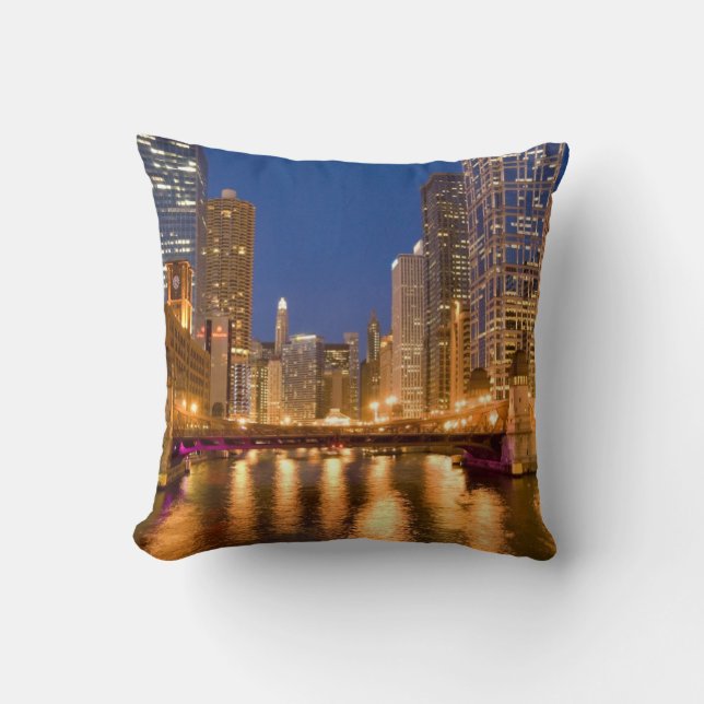 Chicago, Illinois, Silhouet en Chicago River Kussen (Voorkant)