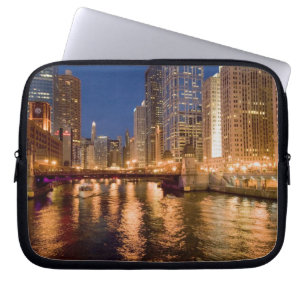Chicago, Illinois, Silhouet en Chicago River om 2 Laptop Sleeve