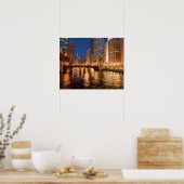 Chicago, Illinois, Silhouet en Chicago River om 2 Poster (Keuken)