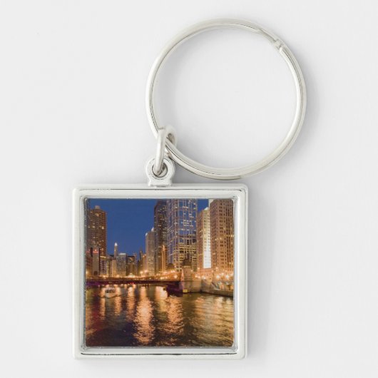 Chicago, Illinois, Silhouet en Chicago River om 2 Sleutelhanger (Voorkant)