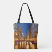 Chicago, Illinois, Silhouet en Chicago River Tote Bag (Achterkant)