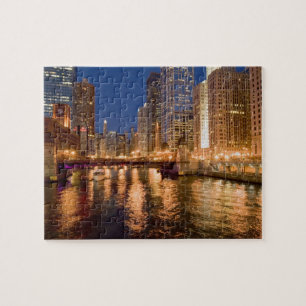 Chicago, Illinois, Silhouet en Chicago-rivier om 2 Legpuzzel