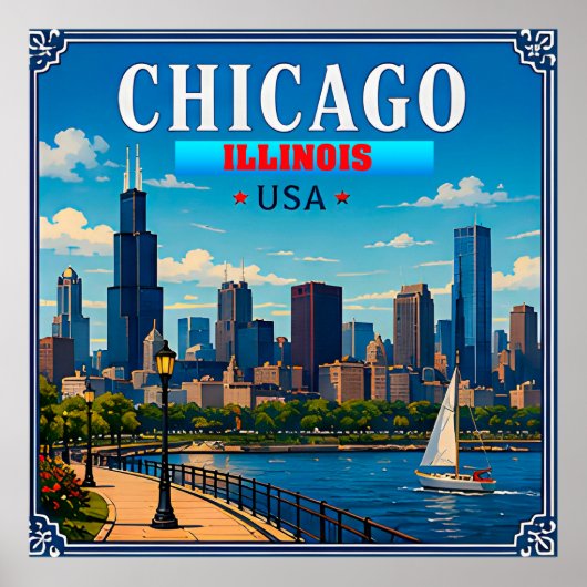 🌆 Chicago Illinois Silhouet Vakantieherinnering Poster (Voorkant)