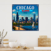 🌆 Chicago Illinois Silhouet Vakantieherinnering Poster (Keuken)