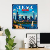 🌆 Chicago Illinois Silhouet Vakantieherinnering Poster (Thuiskantoor)