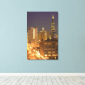 Chicago, Illinois, Silhouet van West Loop bij Canvas Afdruk (Insitu (Houten vloer))