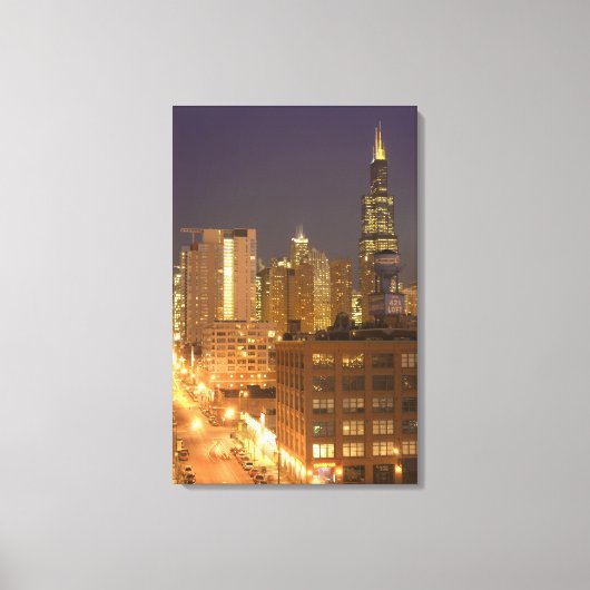 Chicago, Illinois, Silhouet van West Loop bij Canvas Afdruk (Voorkant)