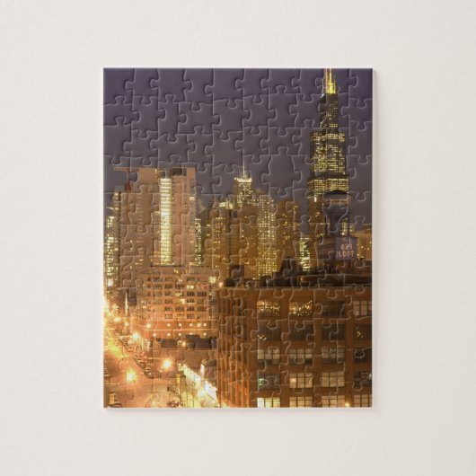 Chicago, Illinois, Silhouet van West Loop bij Legpuzzel (Verticaal)