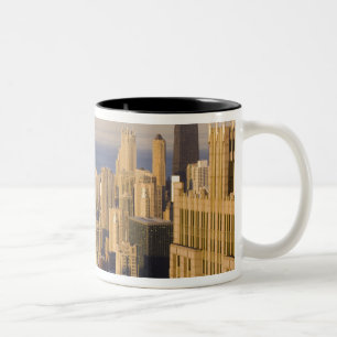 Chicago, Illinois, Silhouet vanaf de Sears Tower Tweekleurige Koffiemok