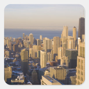 Chicago, Illinois, Silhouet vanaf de Sears Tower Vierkante Sticker