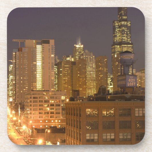 Chicago, Illinois, Silhouet vanaf West Loop bij Bier Onderzetter (Voorkant)
