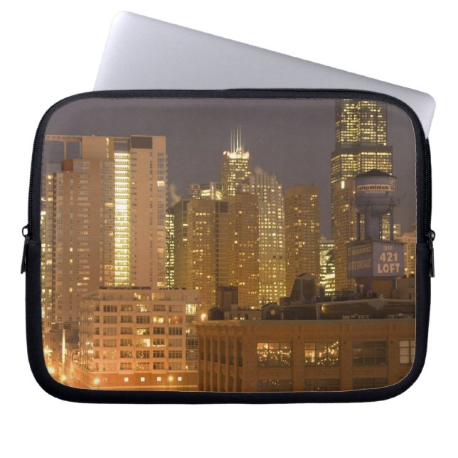 Chicago, Illinois, Silhouet vanaf West Loop bij Laptop Sleeve (Voorkant)